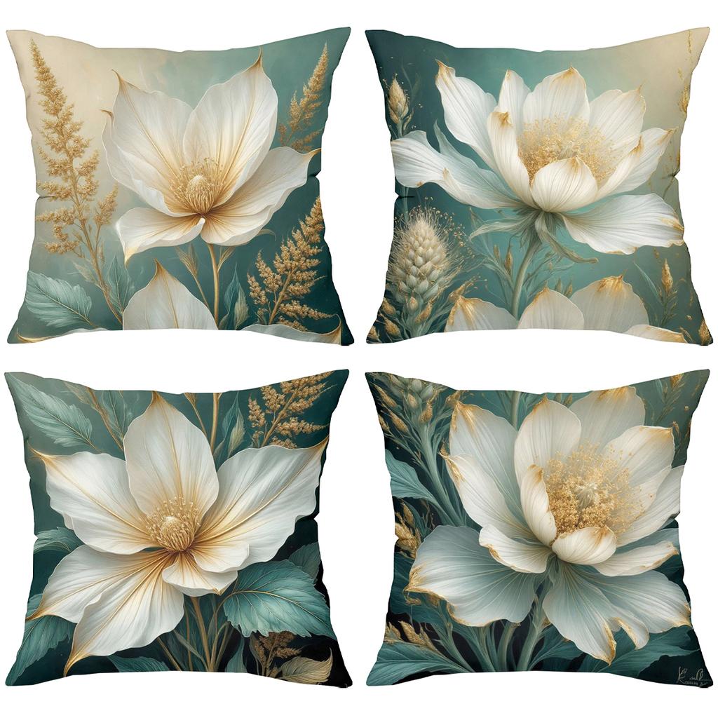 Floral Patterned Cushion Covers Green Gold Flower Decor Polyester pillowcase, sofa decorative cushion cov Headboard Pillow