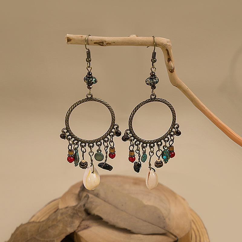 Bohemian Owl Bronze Filigree Earrings with Turquoise Tassels