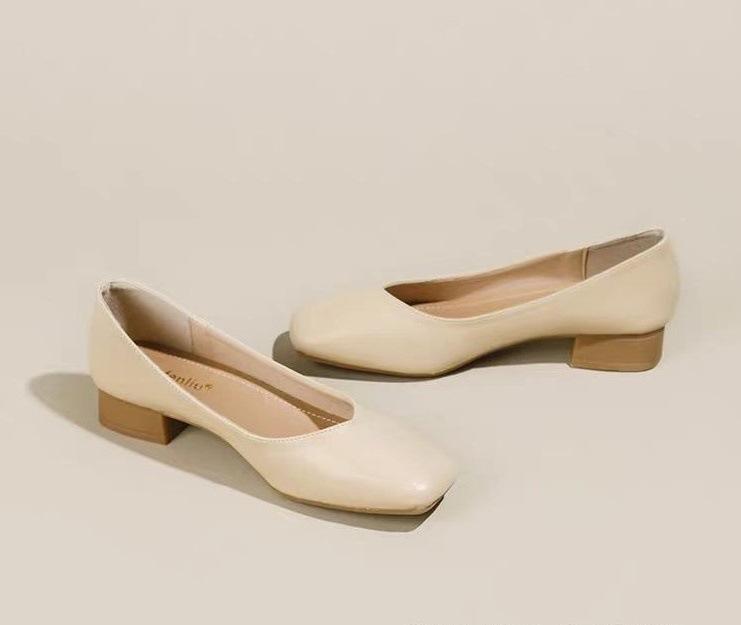 

2025 autumn new thick heel gentle fairy square head single shoes flat sole one pedal soft sole outer wear versatile women s shoes 40