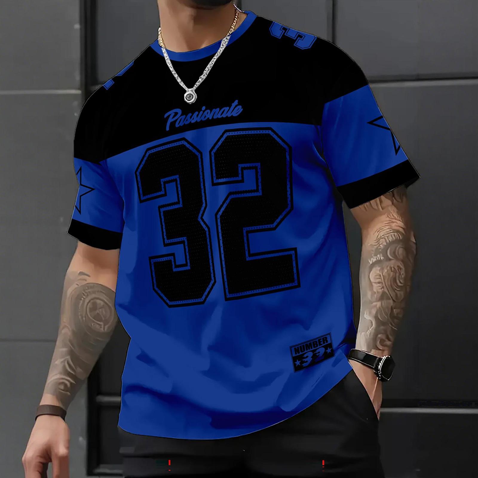DXH Heren Korte Mouw Ronde Hals T-shirt met Cijferprint Losse Pasvorm Casual Sportkleding Top voor Dagelijks Gebruik en Buitenactiviteiten XXXXL
