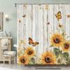 Sunflower and butterfly pattern, artistic graphic print, machine washable bathroom curtain - animal themed decorative accessory