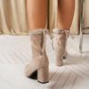 Damen Stiefeletten 2026 Herbst Hohe Absätze Elastische Stiefel Spitze Quadratischer Absatz Schnürung Outdoor Mode Kurze Stiefel Botas Mujer