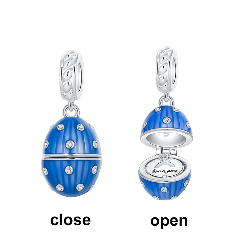 925 Silver The Easter Egg Pendant Can Be Opened Rabbit Charms Bead Fit Original Pan Bracelets Women DIY Fine Jewelry Party Gift
