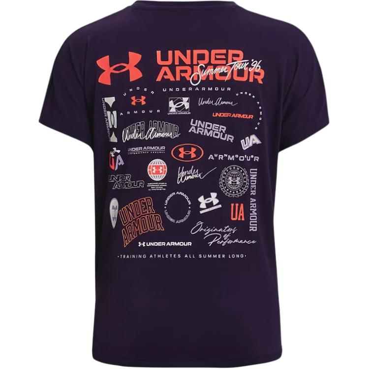 Under Armour Solid Color Back Print Breathable Casual Running Outdoor Training Fitness Crew Neck Short Sleeve T-Shirt Women T-Shirt Purple 1369878-570