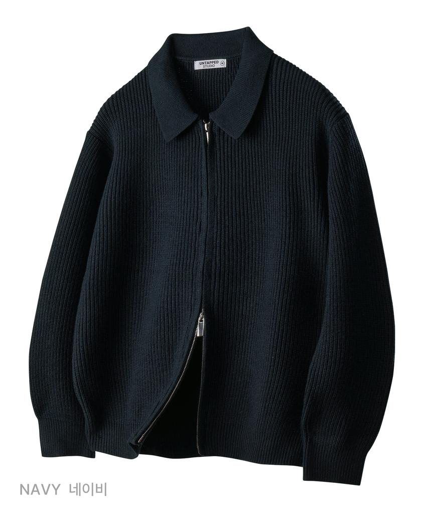UNTAPPED STUDIO [Set] Viscose Hacci Collar Cardigan + Round Neck Knit