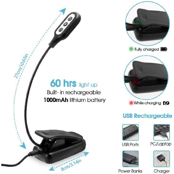 USB Rechargeable Table Lamp Flexible Adjust Clip On Reading LED Lights 3000K 3500K 4000K 5000K 6500K Dimmable Book Reading