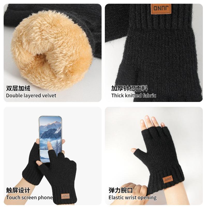 Thickened Half-finger Gloves Autumn and Winter Velvet Knitted Cold-proof and Warm Half-cut Writing Wool Leaking Finger Gloves