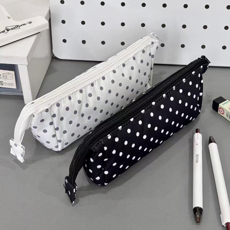 Polka Dot Eco Friendly Material Large Capacity Pencil Pouch Stationery Storage Bag for School Students Office Supplies Organization