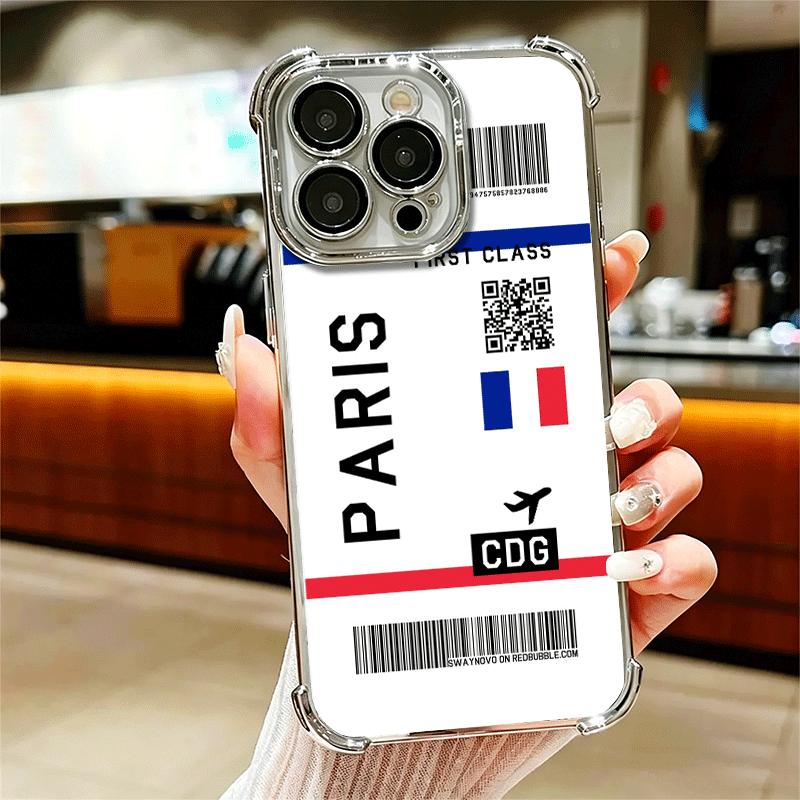 Travel Air Ticket Label Soft Phone Case For iPhone 15 16 17 Air 14 Pro Max 16E Plus 13 12 Mini Plating Anti-Fall Fundas