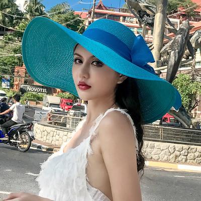 Straw hat women's summer sun protection extra large brim sun hat beach seaside vacation sun hat foldable hat tide