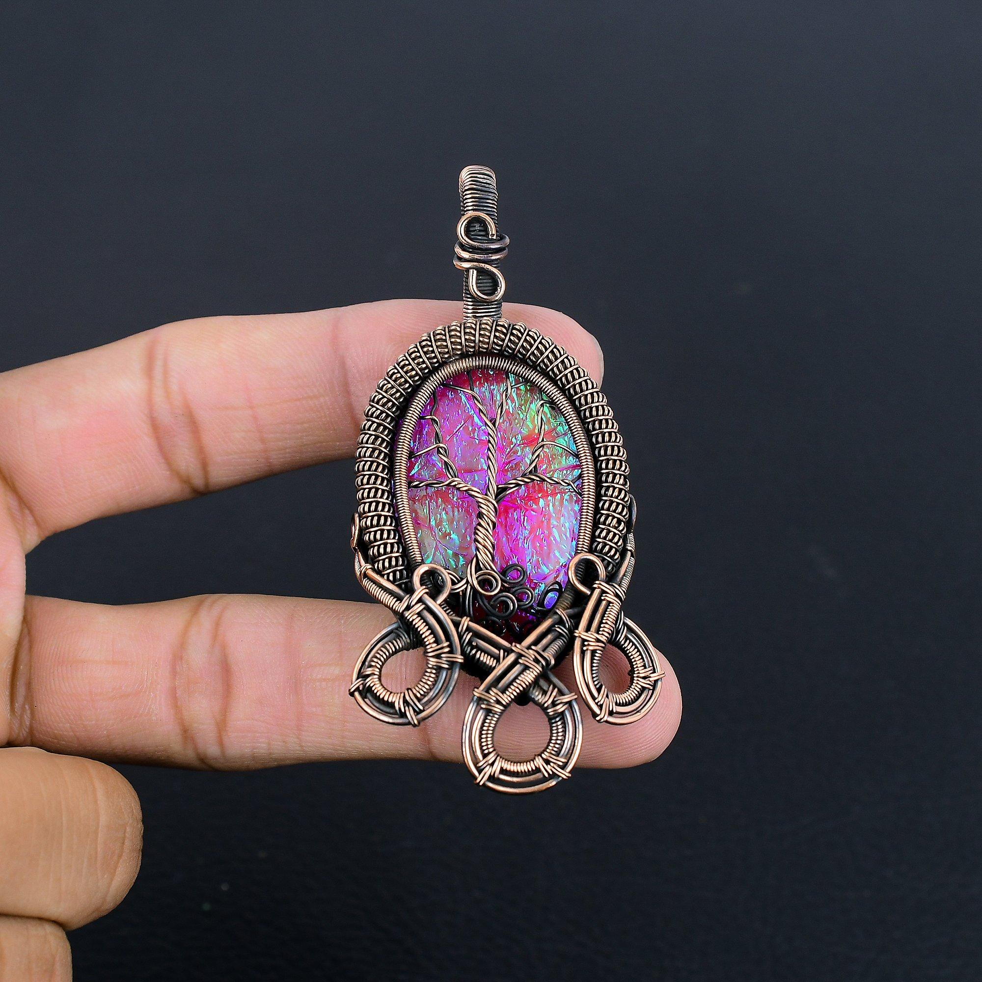 

Кулон Древо Жизни с Австралийским Триплетом Опала, обернутый медной проволокой 999 пробы, Кулон Ручной Работы с Драгоценным Камнем, Подарок на День Рождения 2.25 Inches