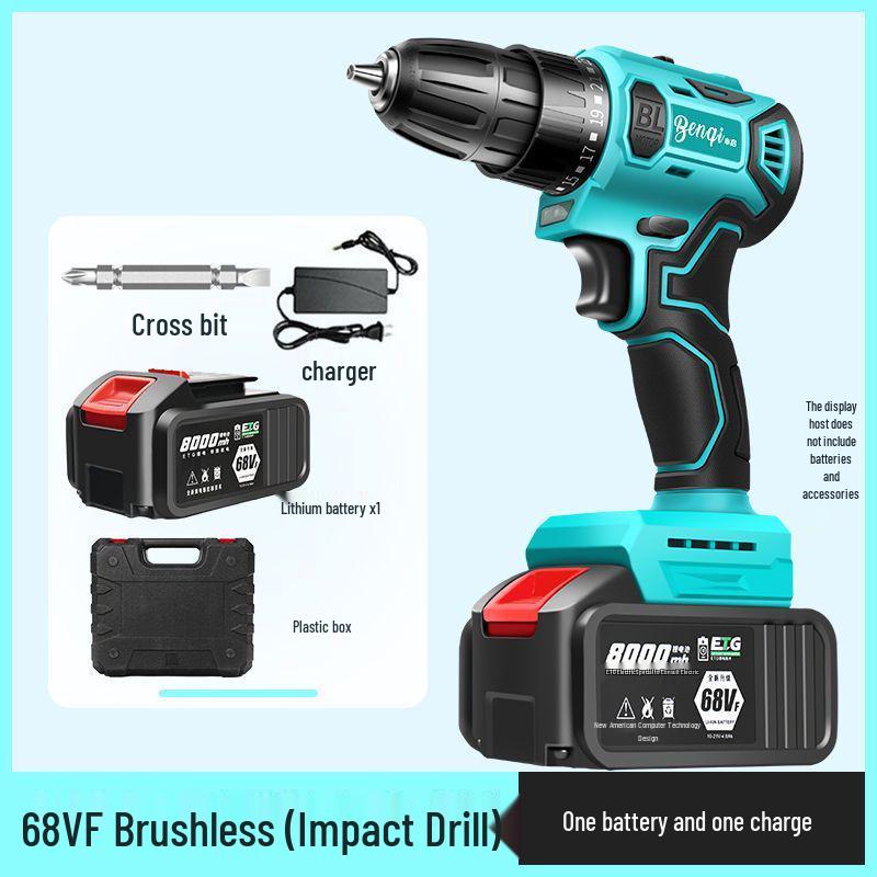 High Power Cordless Brushless Impact Drill with Pure Copper Motor and Rechargeable Lithium Battery