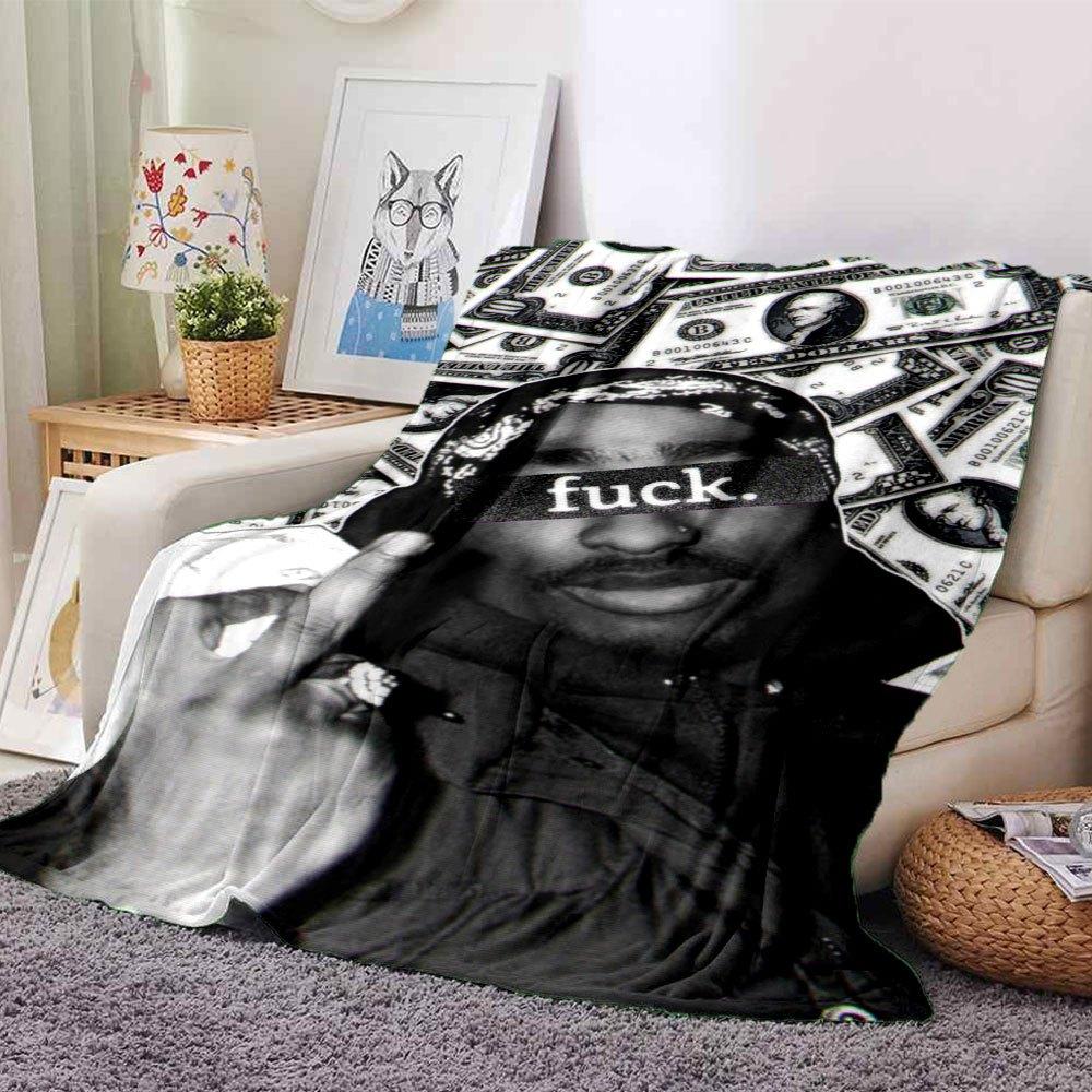 1pc 2Pac Hip Hop Blanket Soft Lightweight All Season Multi Purpose Throw for Sofa, Bed, Office & Picnics, French Style with Iconic Album Art & Quotes