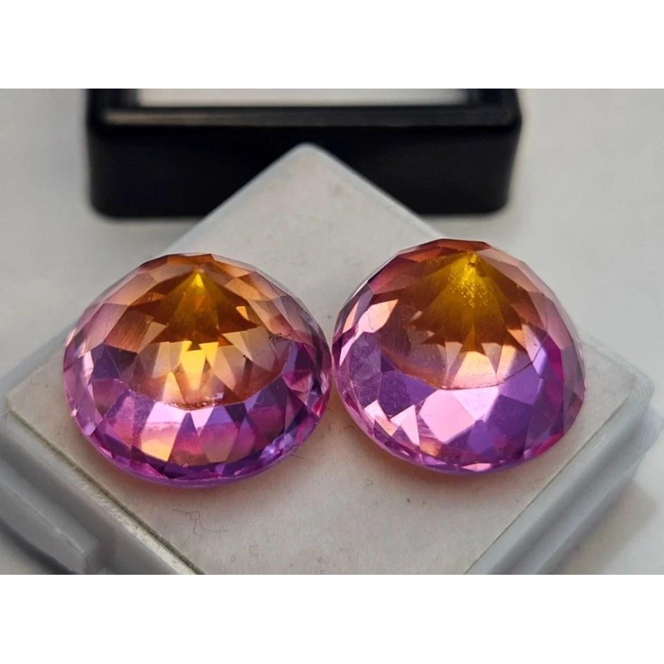 Natural Bi-Color Pitambari Sapphire Round Cut 35 Ct Pair Stunning Gemstone