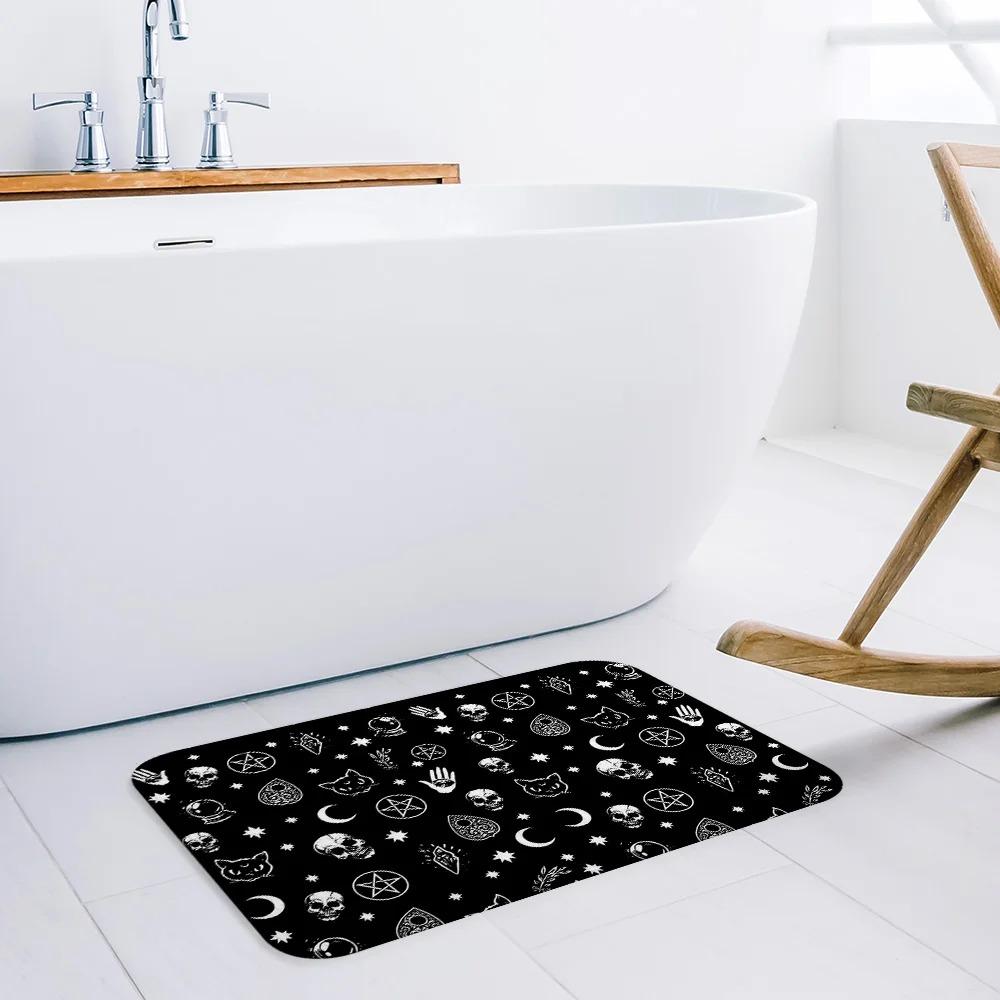 Black Witch Skull Moon Divination Doormat Goth Welcome Rug Soft Bathroom Non-slip Floormat Living Room Carpet Decor 50x80cm