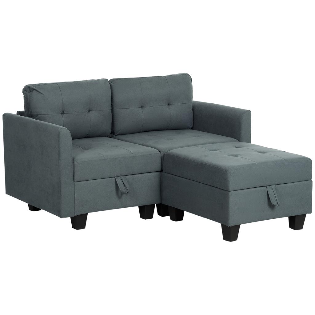 'L' Shape Modular Storage Sofa - Dark Grey