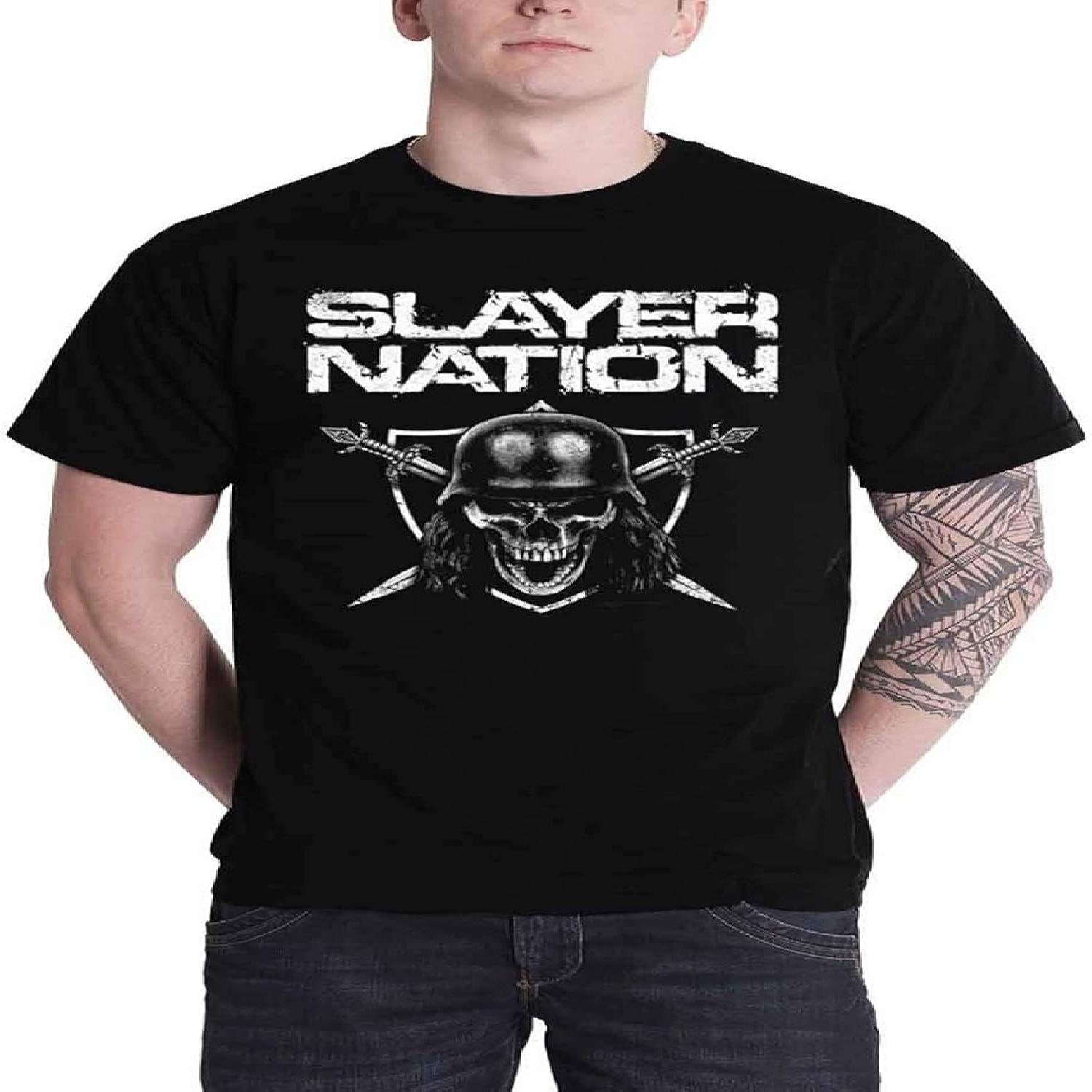 Mens T Shirt Black Skull Shield Nation Band Logo Official S