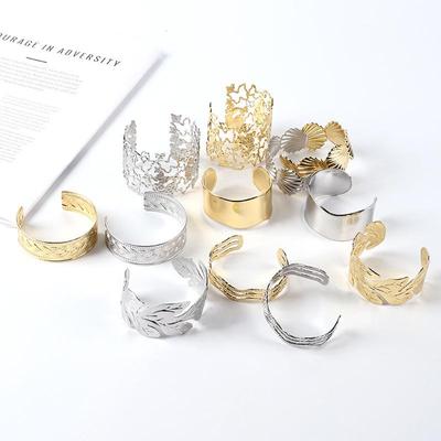 European & American Open Leaf Design Women's Fashion Wide Bracelet