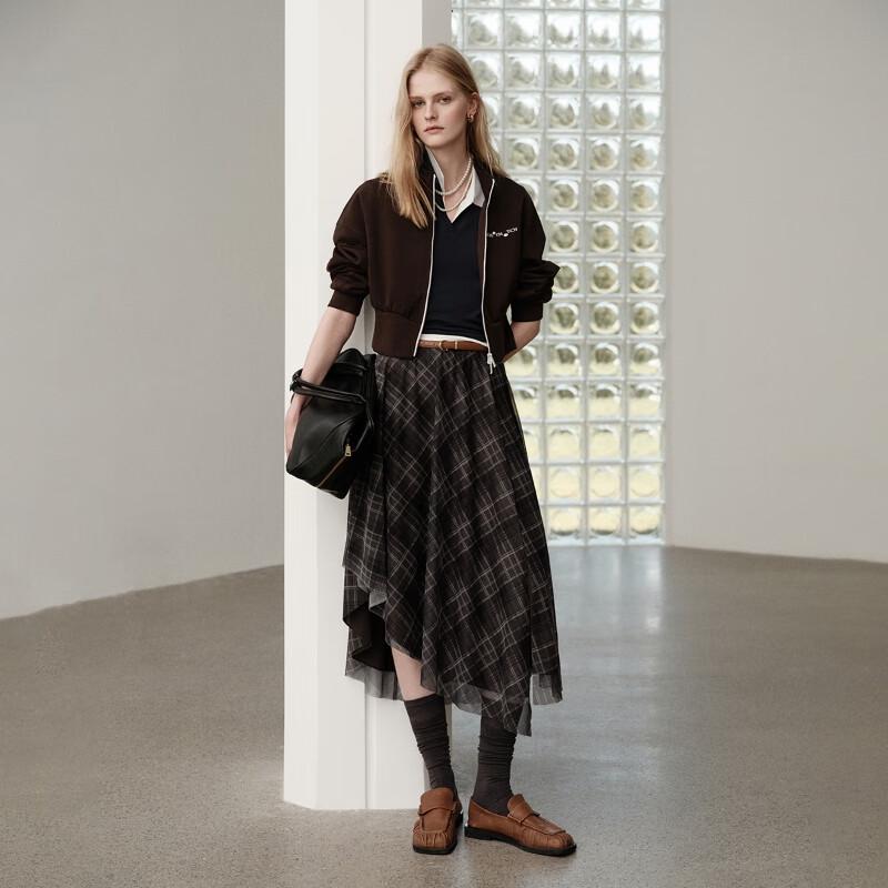 Only 2025 Summer British Retro Plaid A-line Midi Skirt