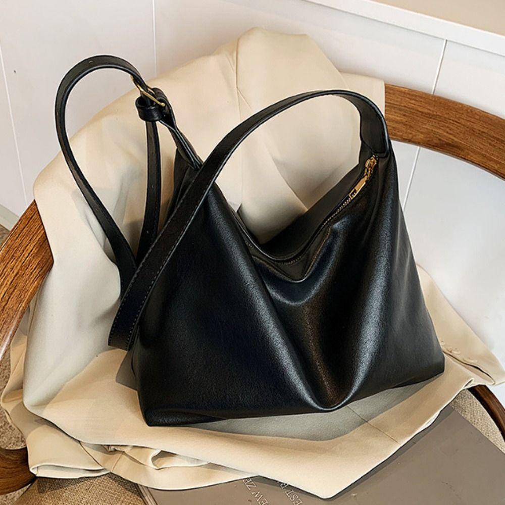 Elegant Soft Leather Tote Bag Lightweight Vintage Underarm Bag Commuting Shoulder Bag  Women