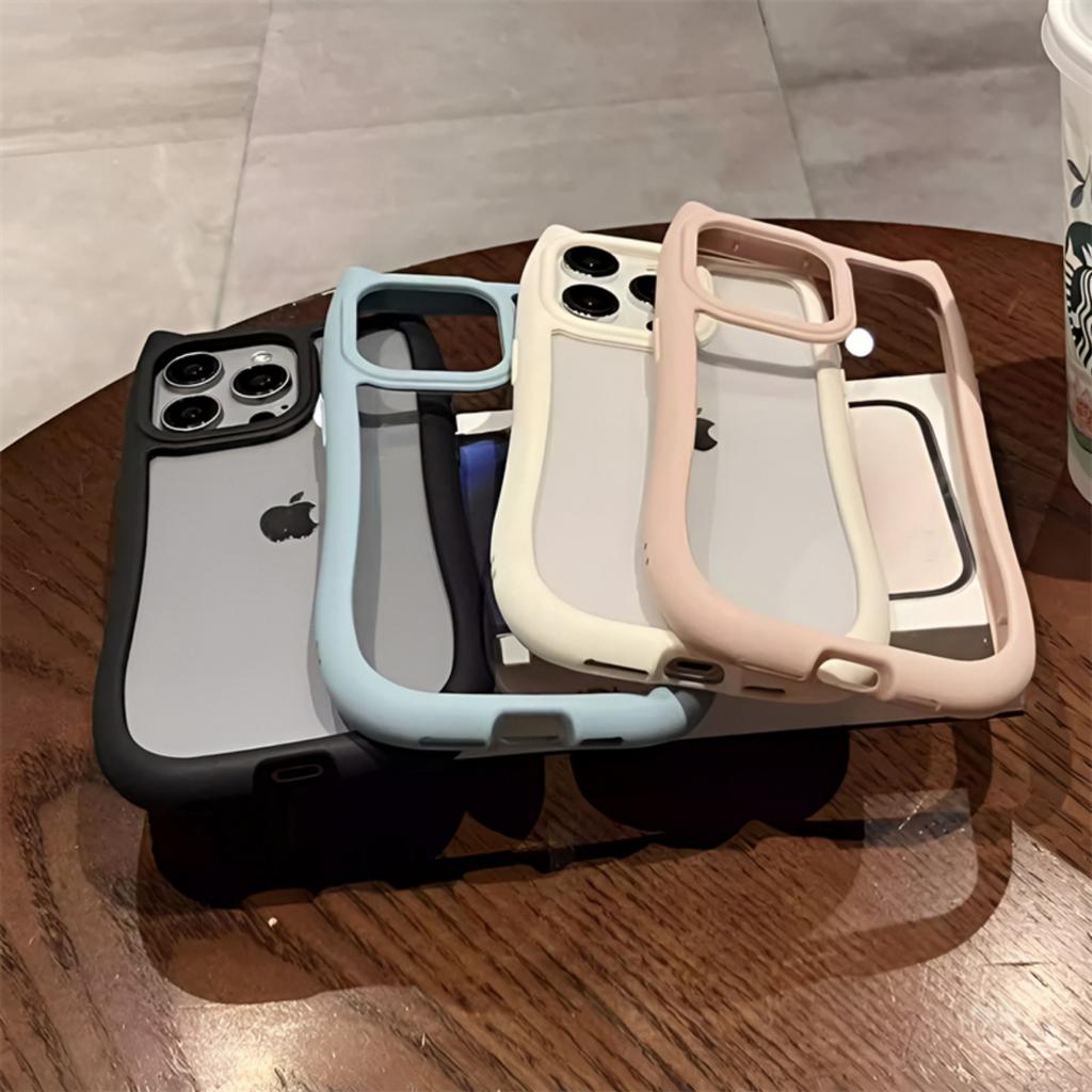 For IPhone15 Mobile Phone Case Couple Creative Cat Ears Acrylic Tpu for Apple 14 Transparent Protective Hard Case