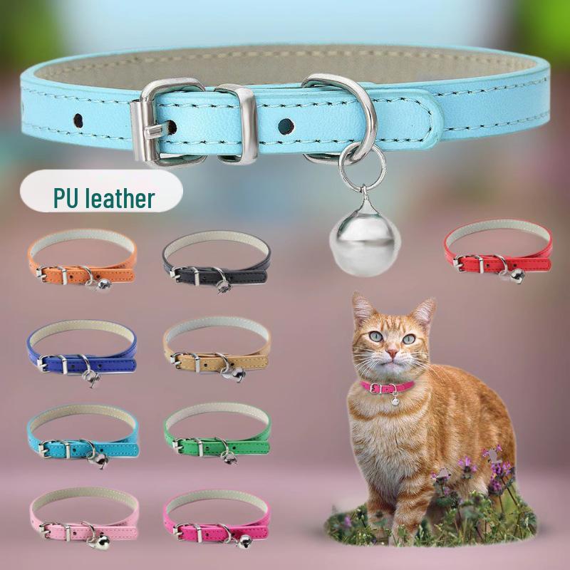 

PU Leather Pet Collar with Bell for Dogs & Cats XS: 1.0cm x 25cm, Neck 15-23cm
