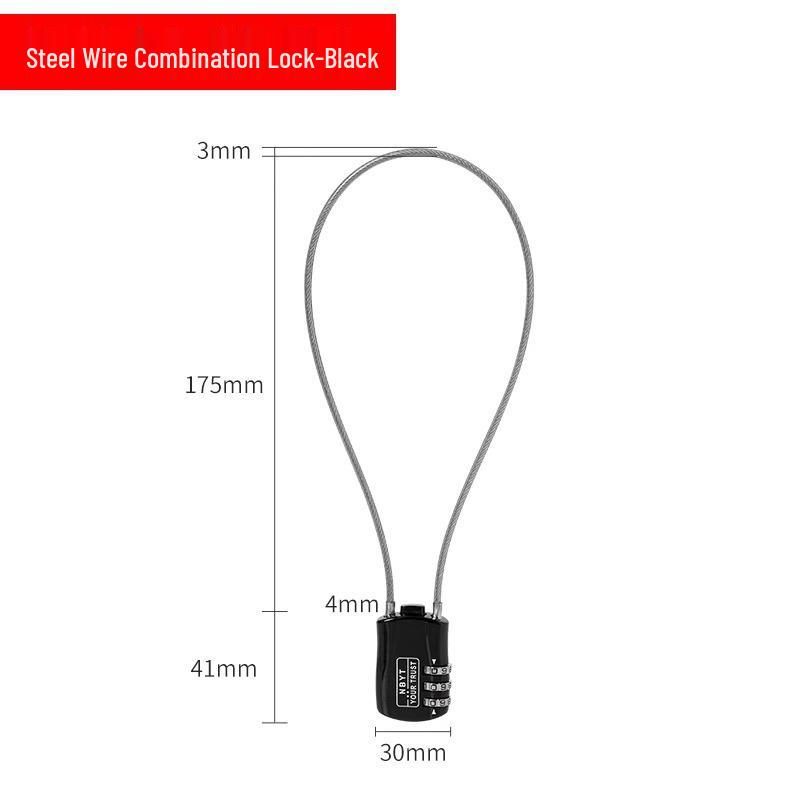 

Steel Wire Combination Padlock: Anti-theft Mini Lock for Door, Suitcase, Car Basket, and Zipper Black Short Cable Lock - 3-Digit