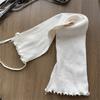 Japanese Ribbed Thigh High Leg Warmers Lace Up Bandages Over Knee Flared Leg Covers Ruffle Trim Footless Socks for Women