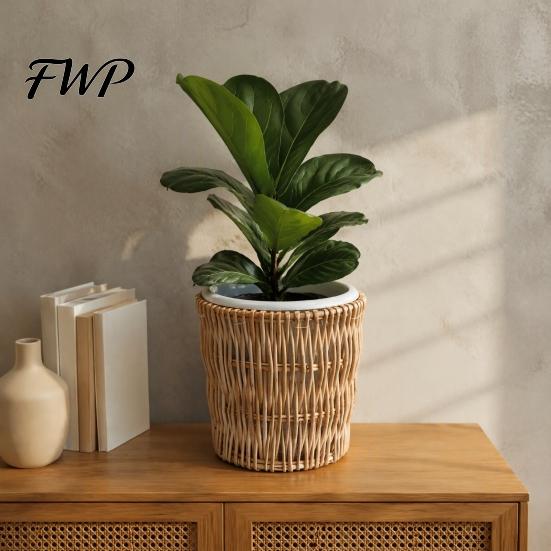 Balcony Desktop Plant Organizer Boho Wicker Planter, Handwoven Flower Pot with Waterproof Lining, Basket Planter Rustic Storage for Indoor Plants