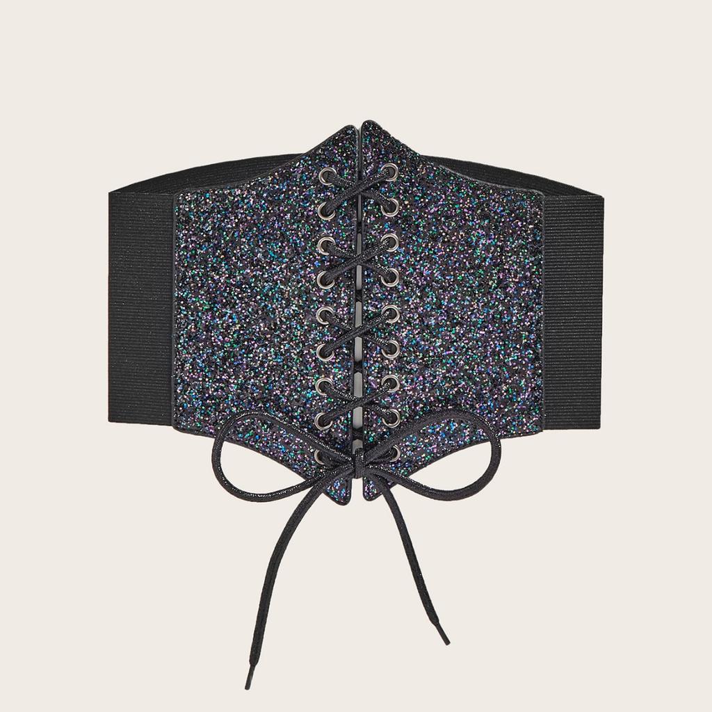 Glitter Belt Wide Elastic Elastic Waist Decoration With Dress Shirt Outer Strap Waist Seal Silver