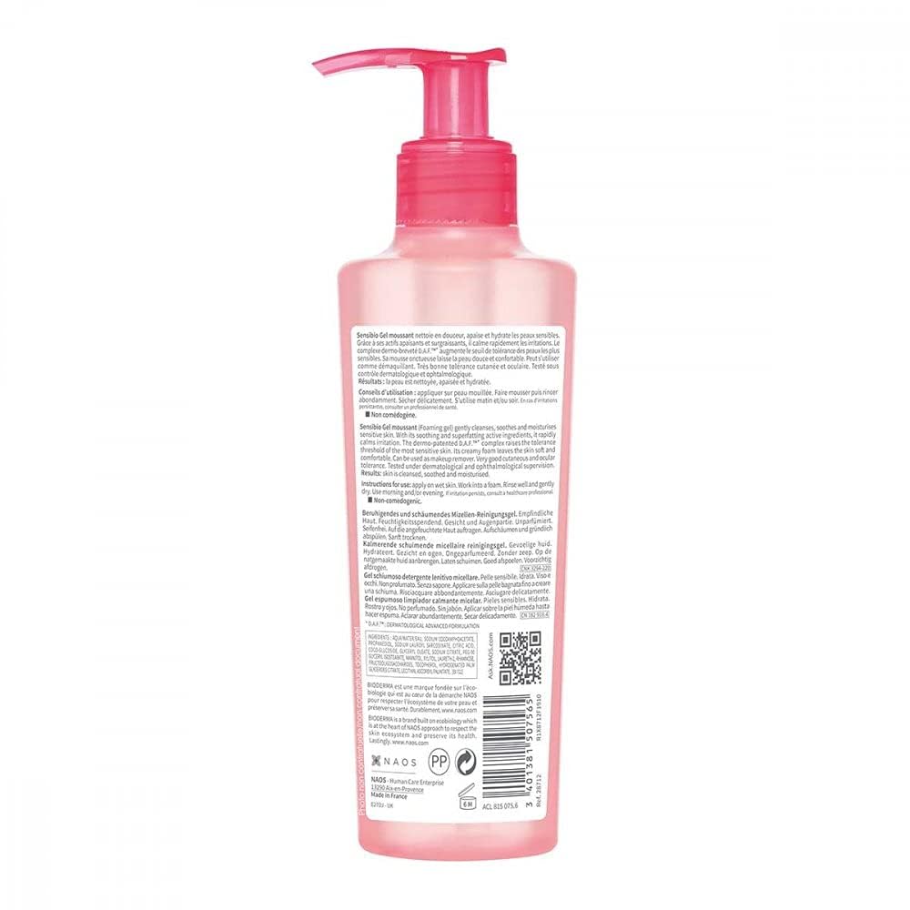 Bioderma Sensibio Mild Washing Gel for Sensitive Skin Ethyl Mildly [Authentic] 200mL, (Fragrance-Free, Color-Free, Alcohol-Free, Paraben-Free, Acidic)