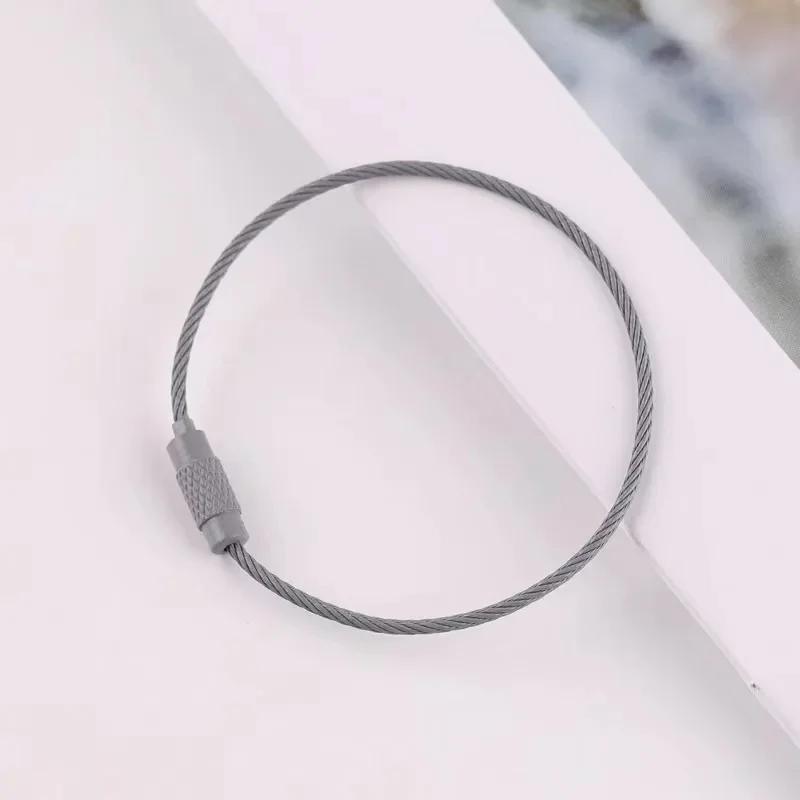 10pcs Colored Painted Steel Wire Keychain DIY Keyring Accessories Circle Rope Cable Loop Camp Luggage Tag Screw Lock Gadget 15cm