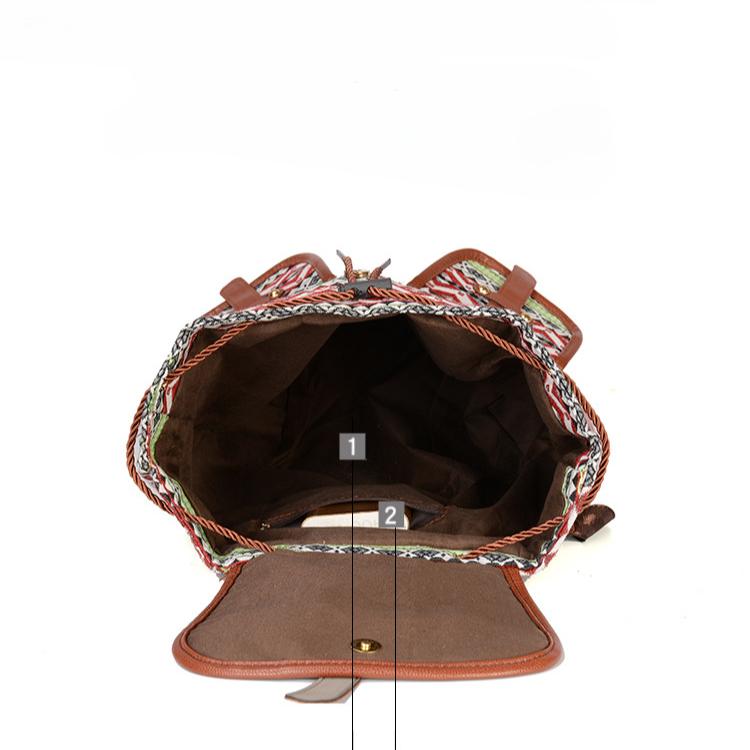 Ethnic Style Retro Patterned Backpack Canvas Women's Bag Fashionable and Personalized Travel Drawstring Small Backpack