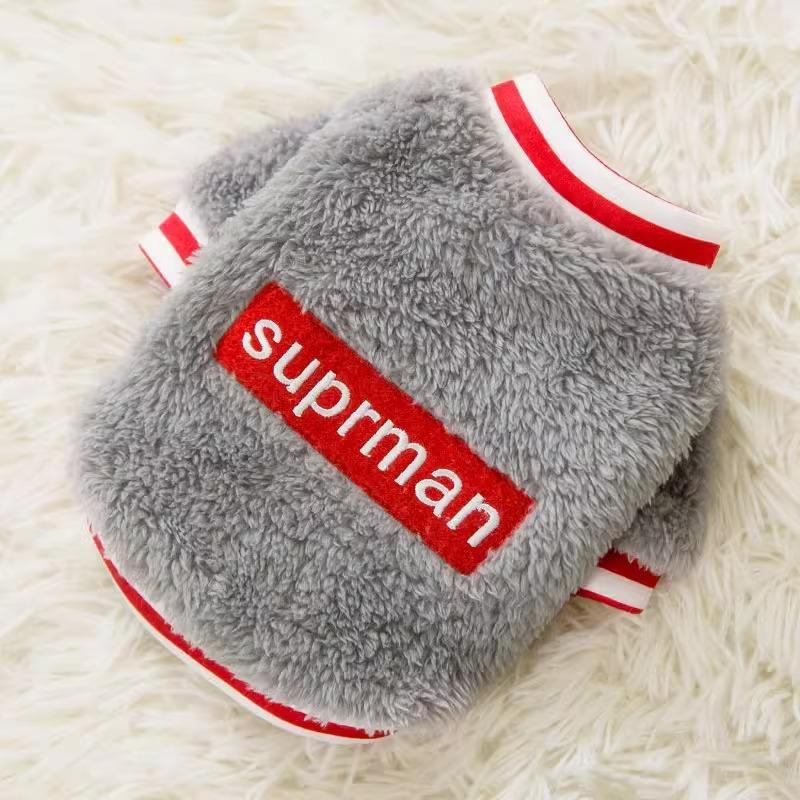 Flannel Dog Clothes Autumn and Winter Stickers Embroidered Teddy Bear Small Dog Two-legged Fleece Pet Clothing