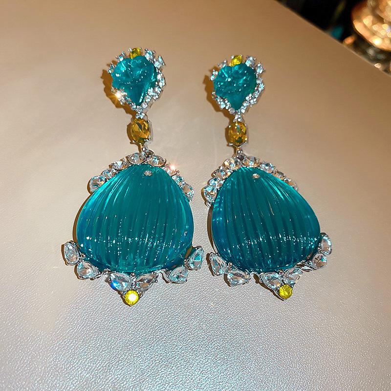 

Exaggerated Green Diamond Forest Earrings - European & American Design, French Court Style, Light Luxury