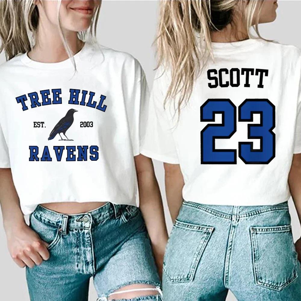 One Tree Hill Women Tshirt TREE HILL RAVENS Shirt Nathan Scott North Carolina Tees Tv Show OTH Merch Side Print Tops