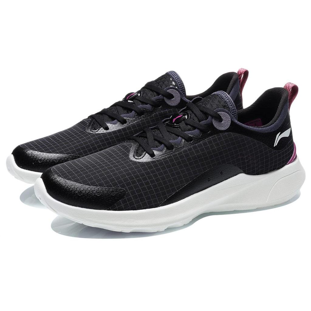 Li Ning PU, Textile Cushioning Slip Resistant Abrasion Resistant Low top Running Shoes Women's Black White ARBR002-4