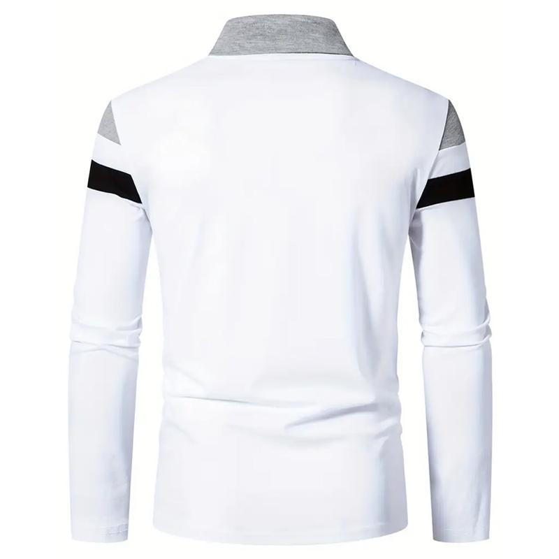 Spring Autumn Men Clothes Long Sleeve Casual Zipper Polo Shirt Men Spell Color Golf Tops 100% Plyester Lapel Sport Golf Polo