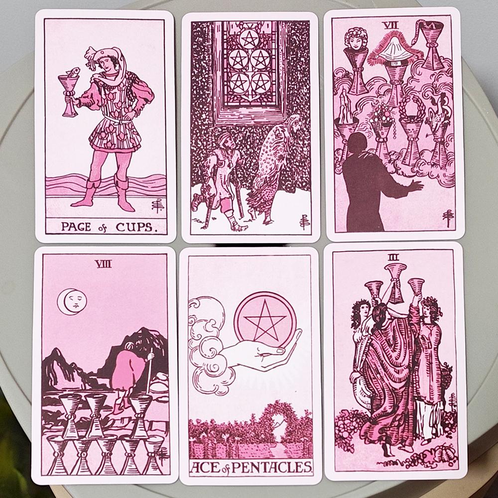 Rose Rider Tarot Deck 11*6.2cm in Tin Box - 78 Classic Vintage Pink Tarot Cards with Guidebook, Aesthetic Rose Pink