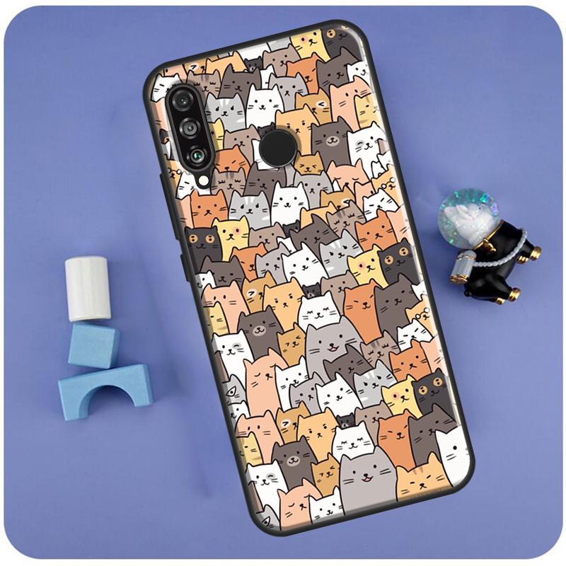 Süße Cartoon-Katze für Huawei Nova Y70 Y60 Y90 Y61 Y91 Nova 9 10 SE 11 Pro 5T 11i 8i 3i P20 P30 P40 Lite Hülle