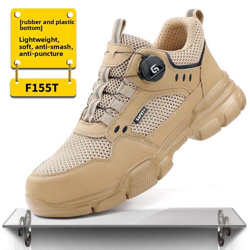 Summer Safety Shoes With Rotary Button Breathable Mesh Work Shoes For Men Anti Puncture Sneakers For Working With Toe Protection
