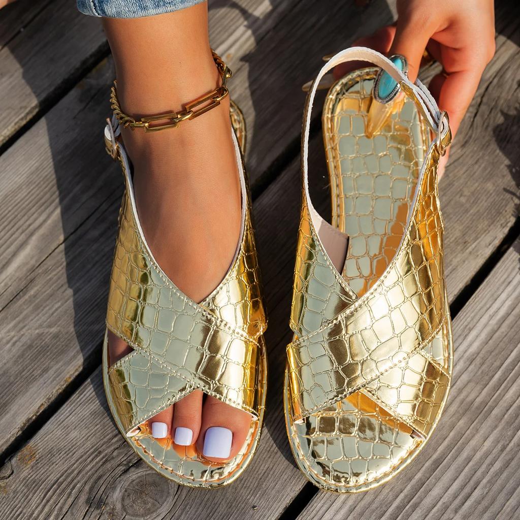 Fashion 2025 Luxury Sexy Women's Sandals Classic Gold Silver Buckle Summer Ladies Shoes Large Size 43 Lightweight Comfort Beach Sandals