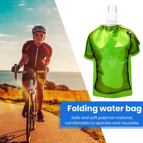 Foldable Water Bottle 500ml BPA Free Reusable T-shirt Shaped Water Pouch Portable Leak-Proof Drinking Bottle Hiking Camping Travel