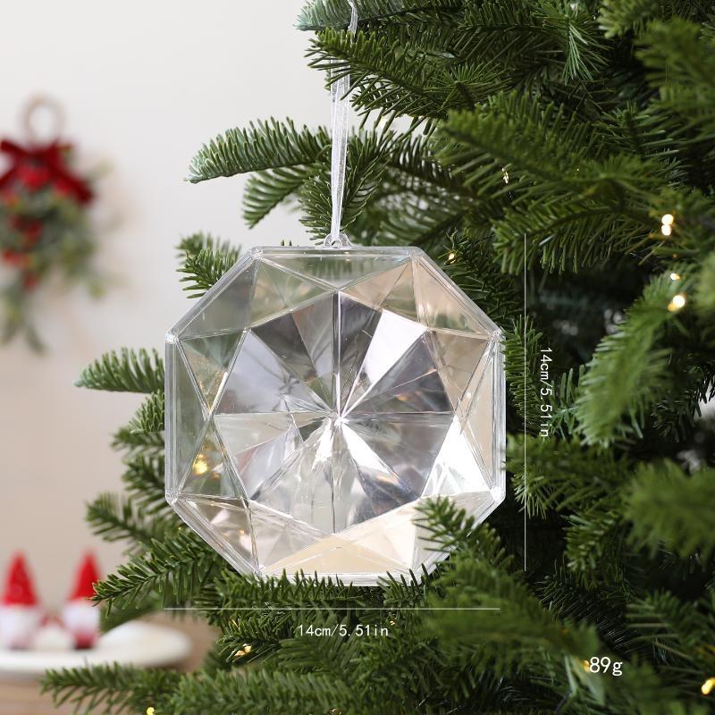 Plastic Christmas Tree Hanging Ornaments With Glitter Gem Accents In Square And Round Shapes For Festive Seasonal Decoration Use