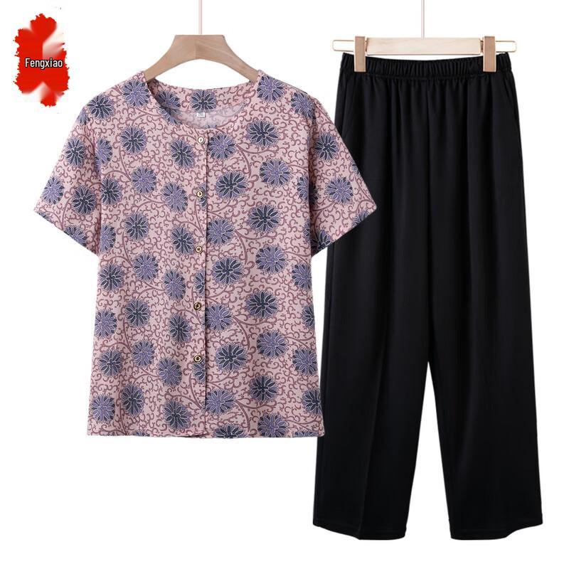Women s Middle-Aged & Elderly Summer Two-Piece Outfit 2XL