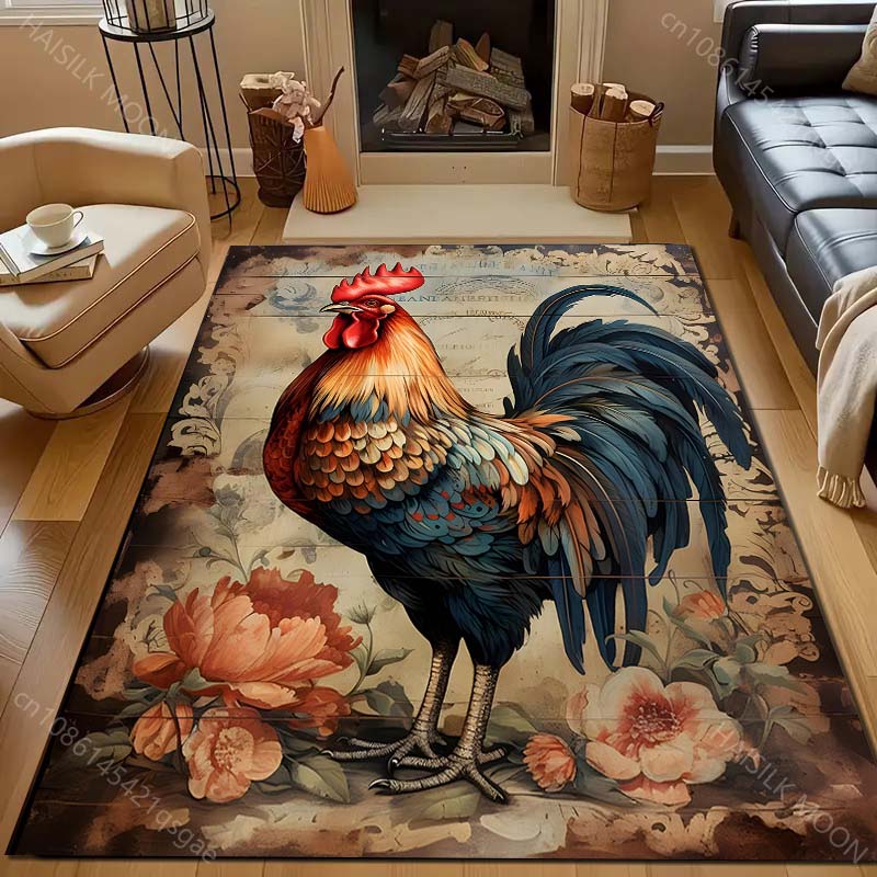 Beautiful Big Cock Flowers Print Carpet for Living Room Bedroom Sofa Doormat Decor Area Rugged Non-slip Floor Mat Large Size