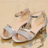2022 Korean Patent Leather Low Chunky Heel Open Toe Closed Heel Strap Women's Sandals