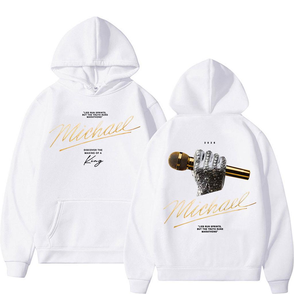 Michael Jackson Signature Microphone Hand Pattern Hooded Sweatshirt for Autumn-Winter Streetwear Pullover Shirt