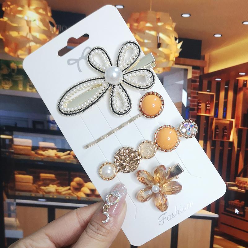 Korea Shiny Crystal Hair Clip Set Fashion Hair Accessories  Trend For Women Girl Pearl Rhinestone Hairpin Side Clip For Hair