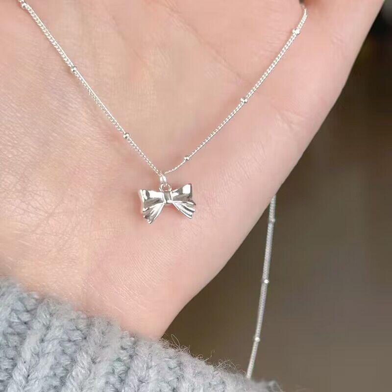 Three-dimensional Sweet Bow Necklace Women's Summer Niche Design Style Simple and Exquisite Collarbone Chain